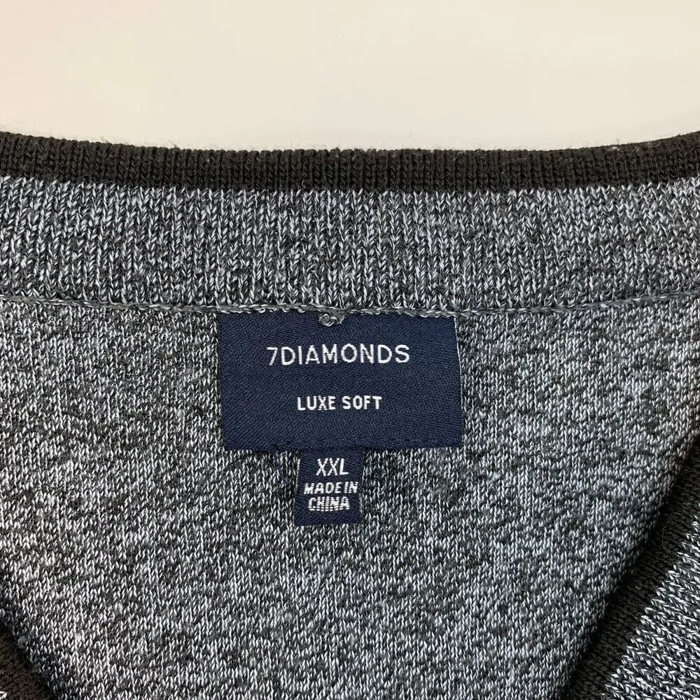 7‎ Diamonds Sweater Mens XXL 2XL Grey Marled Lightweight V Neck Pullover Preppy